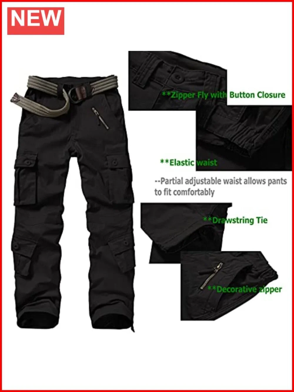 Women's Cotton Cargo Work Pants with 8 Pockets